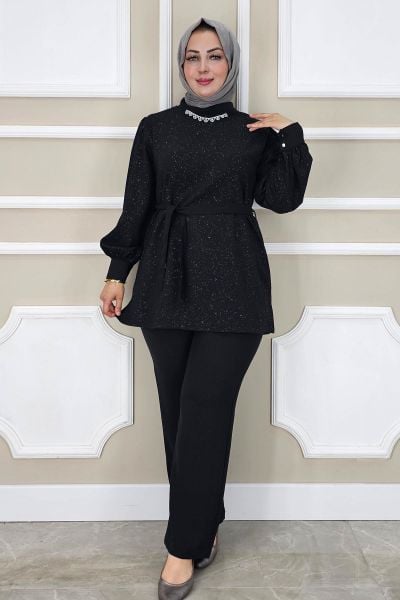 PYS KADIN DANTEL DETAYLI TESETTÜR TAKIM SİYAH - 5 BEDEN