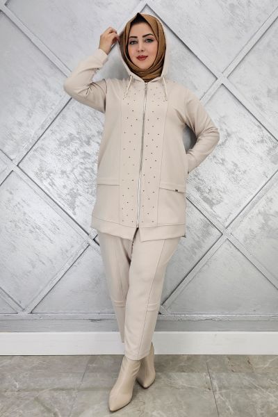 KADIN BEDEN TAŞ DETAYLI TESETTÜR TAKIM TAŞ - 2 BEDEN