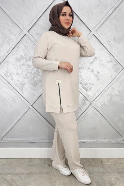 KADIN FERMUAR DETAYLI TESETTÜR TAKIM TAŞ - 4 BEDEN