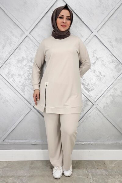 KADIN FERMUAR DETAYLI TESETTÜR TAKIM TAŞ - 4 BEDEN