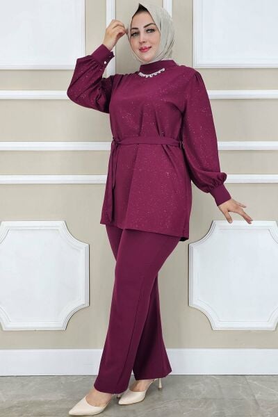 PYS KADIN DANTEL DETAYLI TESETTÜR TAKIM BORDO - 4 BEDEN