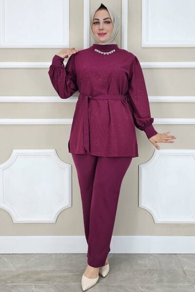 PYS KADIN DANTEL DETAYLI TESETTÜR TAKIM BORDO - 4 BEDEN