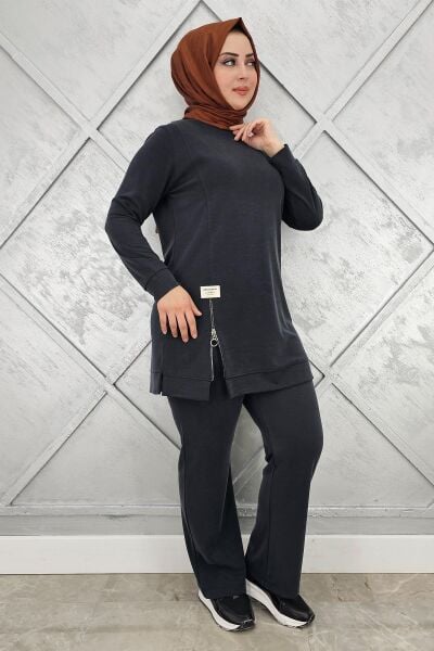 KADIN FERMUAR DETAYLI TESETTÜR TAKIM SİYAH - 2 BEDEN