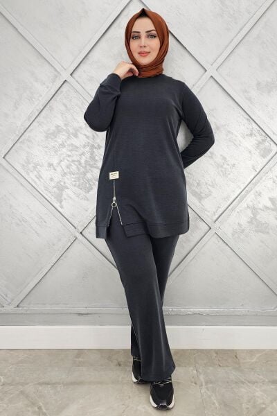 KADIN FERMUAR DETAYLI TESETTÜR TAKIM SİYAH - 2 BEDEN