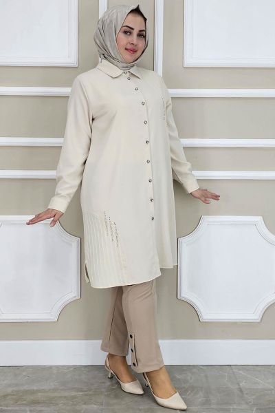 PYS KADIN TAŞ DETAYLI TESETTÜR GÖMLEK TAŞ - 2 BEDEN