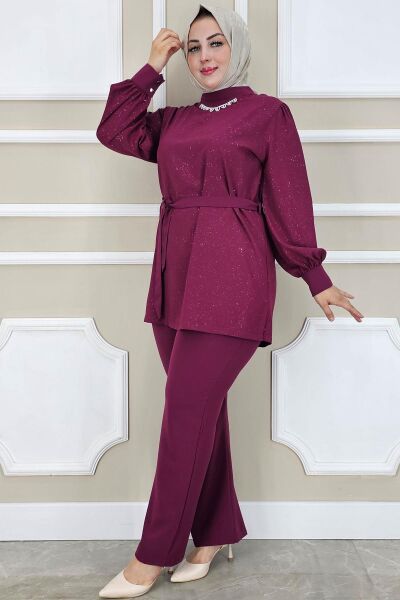 PYS KADIN DANTEL DETAYLI TESETTÜR TAKIM BORDO - 2 BEDEN