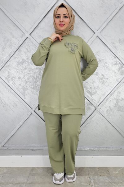 KADIN DİKME DETAYLI TESETTÜR TAKIM HAKİ - XL