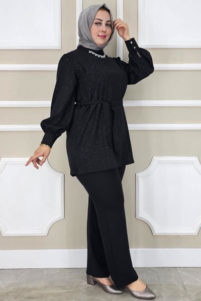 PYS KADIN DANTEL DETAYLI TESETTÜR TAKIM SİYAH - 4 BEDEN