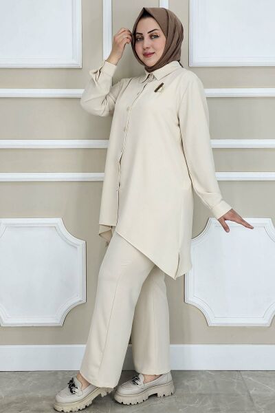 PYS KADIN BROŞ DETAYLI TESETTÜR TAKIM TAŞ - 3 BEDEN