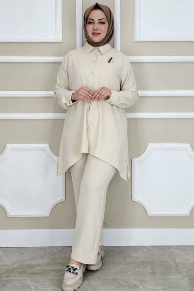 PYS KADIN BROŞ DETAYLI TESETTÜR TAKIM TAŞ - 3 BEDEN