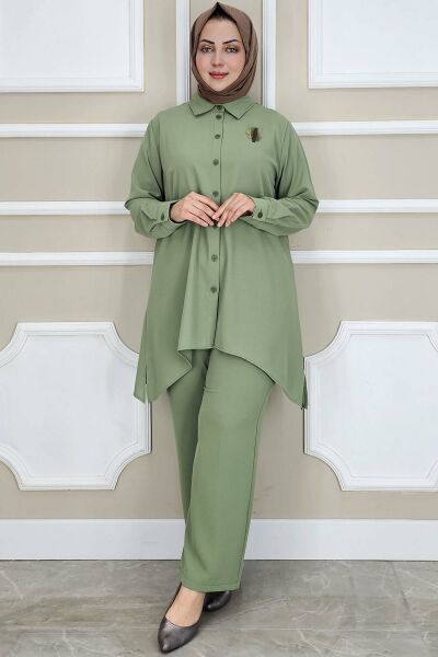 PYS KADIN BROŞ DETAYLI TESETTÜR TAKIM HAKİ - 4 BEDEN