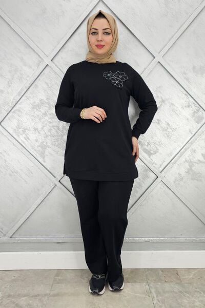 KADIN DİKME DETAYLI TESETTÜR TAKIM SİYAH - 3XL