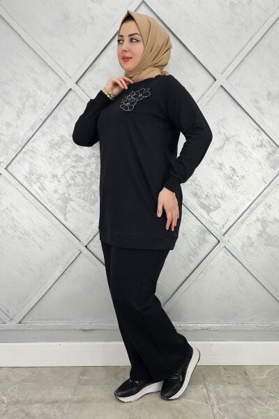 KADIN DİKME DETAYLI TESETTÜR TAKIM SİYAH - 2XL
