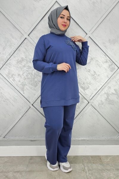 KADIN DİKME DETAYLI TESETTÜR TAKIM İNDİGO - L
