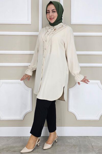 KADIN FIRFIR DETAYLI TESETTÜR GÖMLEK TAŞ - 2 BEDEN