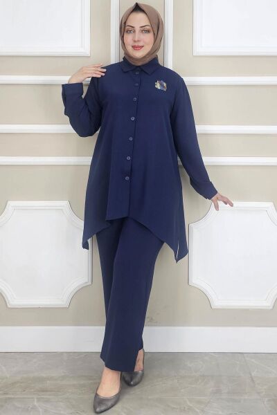 PYS KADIN BROŞ DETAYLI TESETTÜR TAKIM LACİVERT - 5 BEDEN