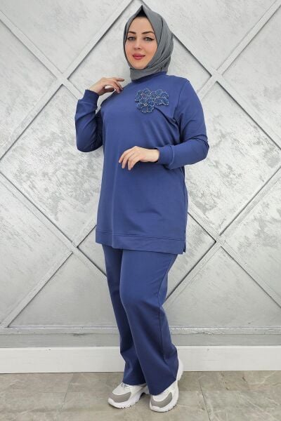KADIN DİKME DETAYLI TESETTÜR TAKIM İNDİGO - 3XL