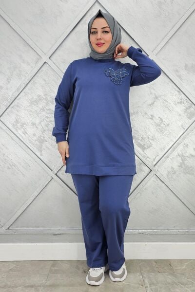 KADIN DİKME DETAYLI TESETTÜR TAKIM İNDİGO - 3XL
