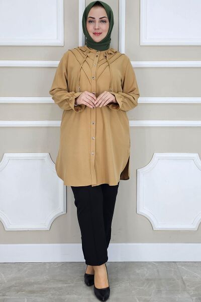 KADIN FIRFIR DETAYLI TESETTÜR GÖMLEK KAHVERENGİ - 3 BEDEN