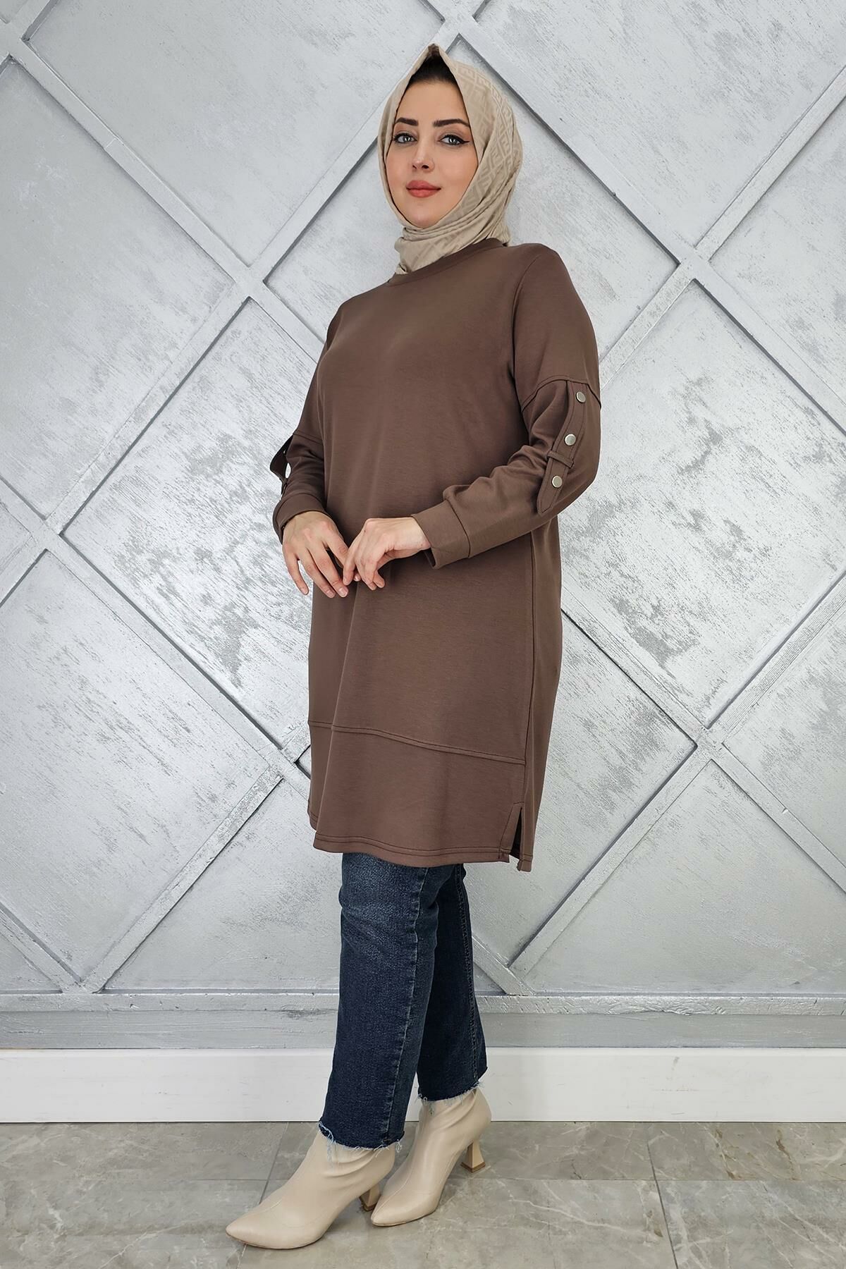 KADIN KOL DÜĞME DETAYLI TESETTÜR TUNİK VİZON - 3 BEDEN