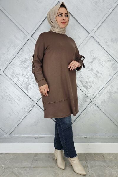 KADIN KOL DÜĞME DETAYLI TESETTÜR TUNİK VİZON - 3 BEDEN