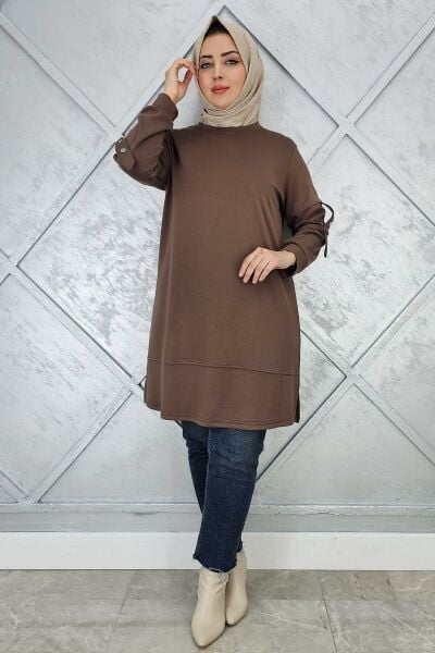 KADIN KOL DÜĞME DETAYLI TESETTÜR TUNİK VİZON - 3 BEDEN