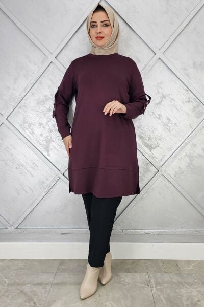KADIN KOL DÜĞME DETAYLI TESETTÜR TUNİK BORDO - 4 BEDEN