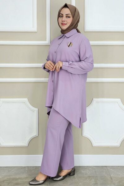 PYS KADIN BROŞ DETAYLI TESETTÜR TAKIM LİLA - 2 BEDEN