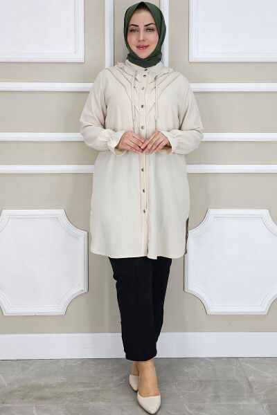 KADIN FIRFIR DETAYLI TESETTÜR GÖMLEK TAŞ - 5 BEDEN