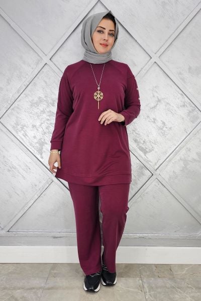 KADIN KOL KISMI ÇIT ÇIT DETAYLI KOLYELİ TESETTÜR TAKIM BORDO - 5 BEDEN