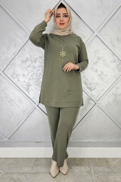 KADIN KOL KISMI ÇIT ÇIT DETAYLI KOLYELİ TESETTÜR TAKIM HAKİ - 3 BEDEN