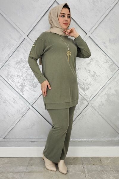 KADIN KOL KISMI ÇIT ÇIT DETAYLI KOLYELİ TESETTÜR TAKIM HAKİ - 3 BEDEN