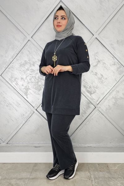 KADIN KOL KISMI ÇIT ÇIT DETAYLI KOLYELİ TESETTÜR TAKIM SİYAH - 5 BEDEN