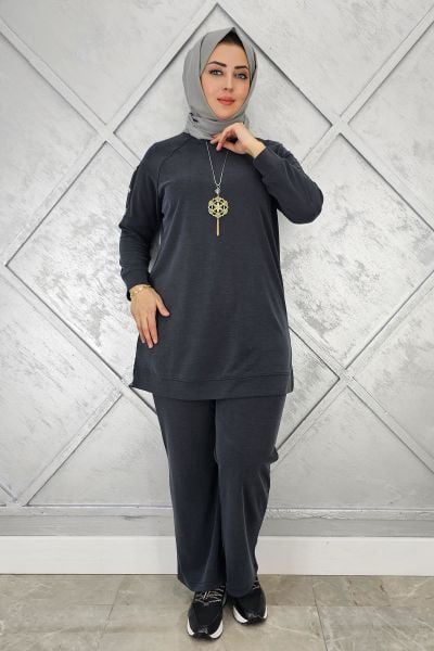 KADIN KOL KISMI ÇIT ÇIT DETAYLI KOLYELİ TESETTÜR TAKIM SİYAH - 5 BEDEN