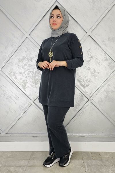 KADIN KOL KISMI ÇIT ÇIT DETAYLI KOLYELİ TESETTÜR TAKIM SİYAH - 3 BEDEN