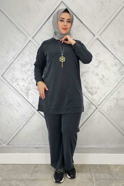 KADIN KOL KISMI ÇIT ÇIT DETAYLI KOLYELİ TESETTÜR TAKIM SİYAH - 3 BEDEN