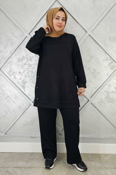 KADIN ÇIT ÇIT DETAYLI TESETTÜR TAKIM SİYAH - 2XL