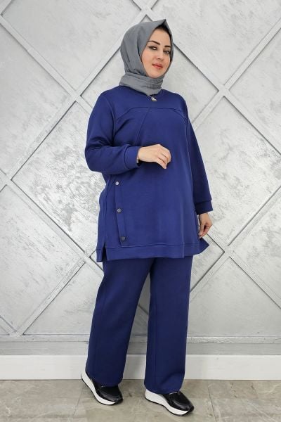 KADIN ÇIT ÇIT DETAYLI TESETTÜR TAKIM İNDİGO - XL