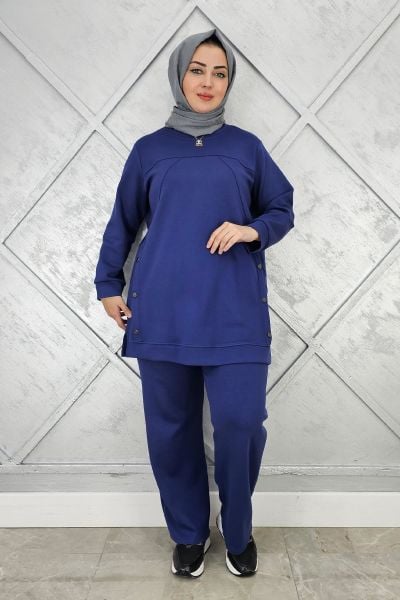 KADIN ÇIT ÇIT DETAYLI TESETTÜR TAKIM İNDİGO - XL