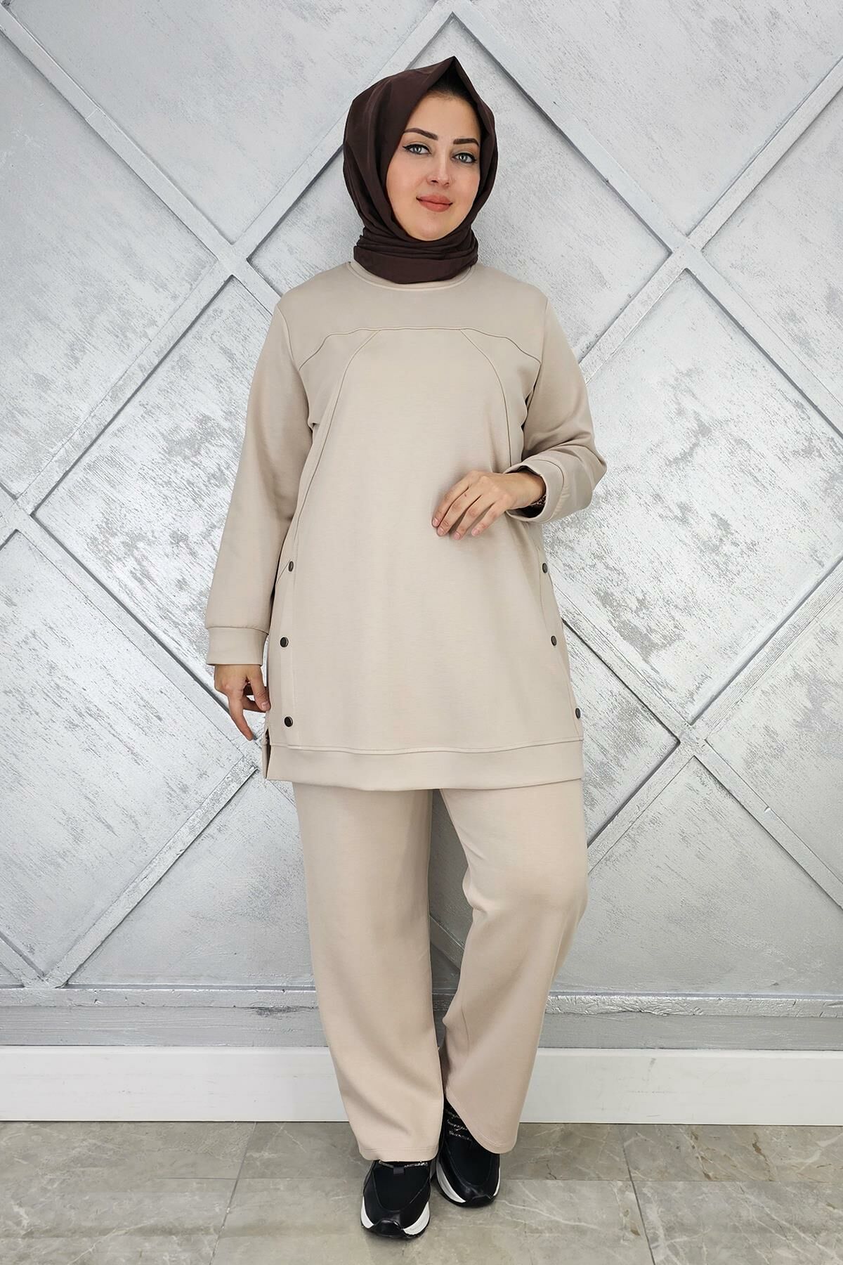 KADIN ÇIT ÇIT DETAYLI TESETTÜR TAKIM TAŞ - XL