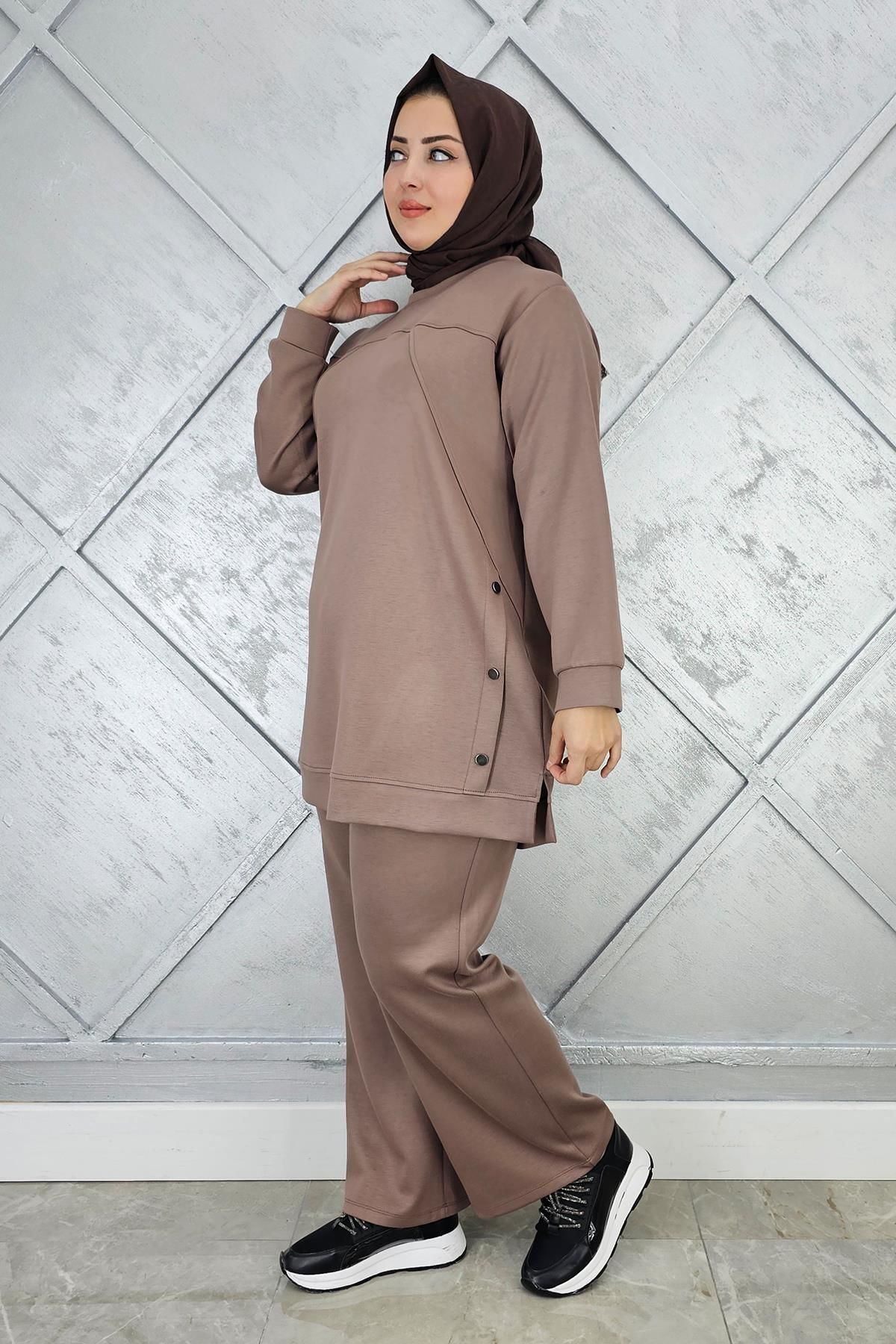 KADIN ÇIT ÇIT DETAYLI TESETTÜR TAKIM VİZON - L