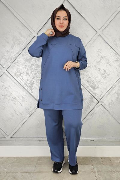 KADIN ÇIT ÇIT DETAYLI TESETTÜR TAKIM MAVİ - 2XL