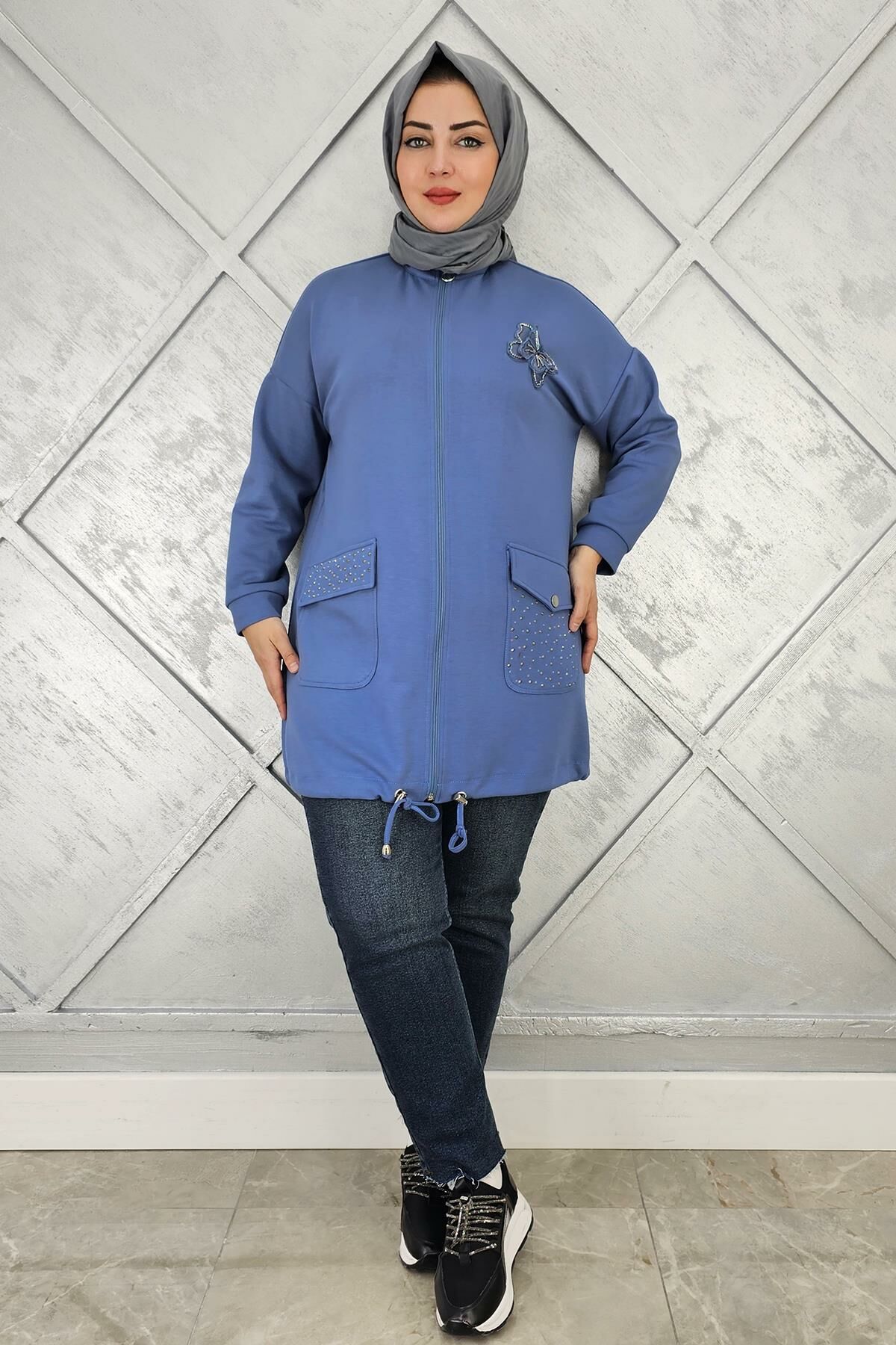 KADIN DİKME VE TAŞ DETAYLI TESETTÜR GİY ÇIK