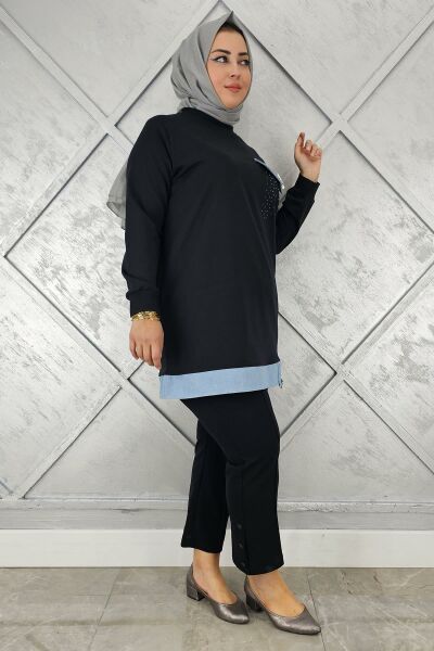 KADIN BROŞ VE KOMBİN DETAYLI TESETTÜR TUNİK SİYAH - XL