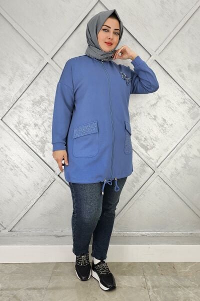 KADIN DİKME VE TAŞ DETAYLI TESETTÜR GİY ÇIK İNDİGO - 5 BEDEN