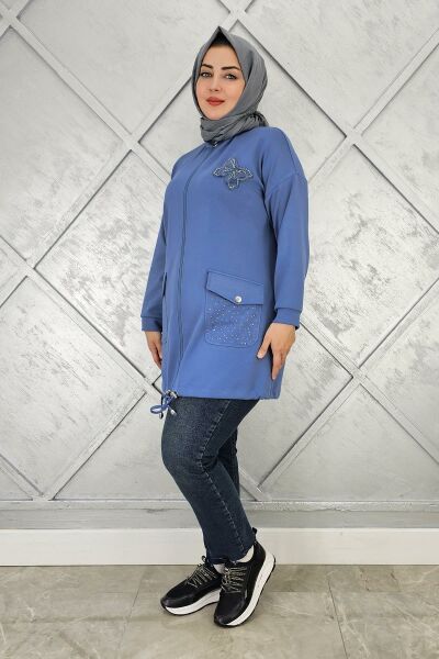 KADIN DİKME VE TAŞ DETAYLI TESETTÜR GİY ÇIK İNDİGO - 5 BEDEN