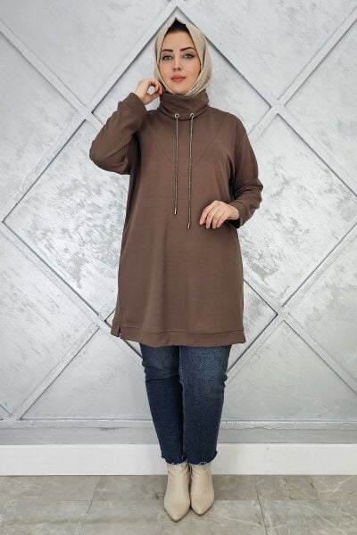 KADIN BAĞ İPİ DETAYLI TESETTÜR TUNİK VİZON - 5 BEDEN