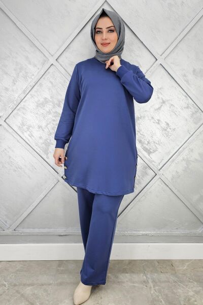 KADIN DÜĞME DETAYLI TESETTÜR TAKIM İNDİGO - XL