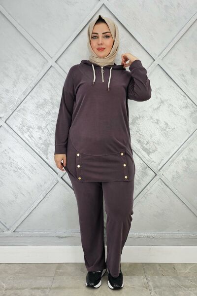 KADIN ÇIT ÇIT DETAYLI TESETTÜR TAKIM KAHVERENGİ - 4 BEDEN