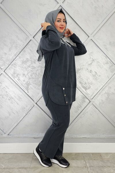 KADIN ÇIT ÇIT DETAYLI TESETTÜR TAKIM SİYAH - 3 BEDEN